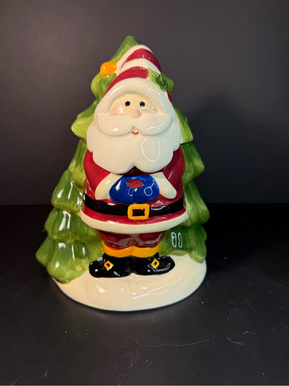 Ceramic Cookie Jar SCM Designs Santa Claus Tree Christmas Holiday